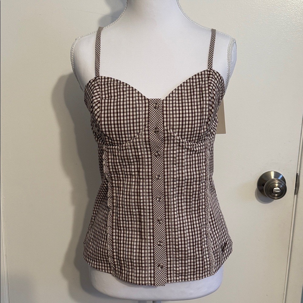Guess Brown Checkered Corset Top